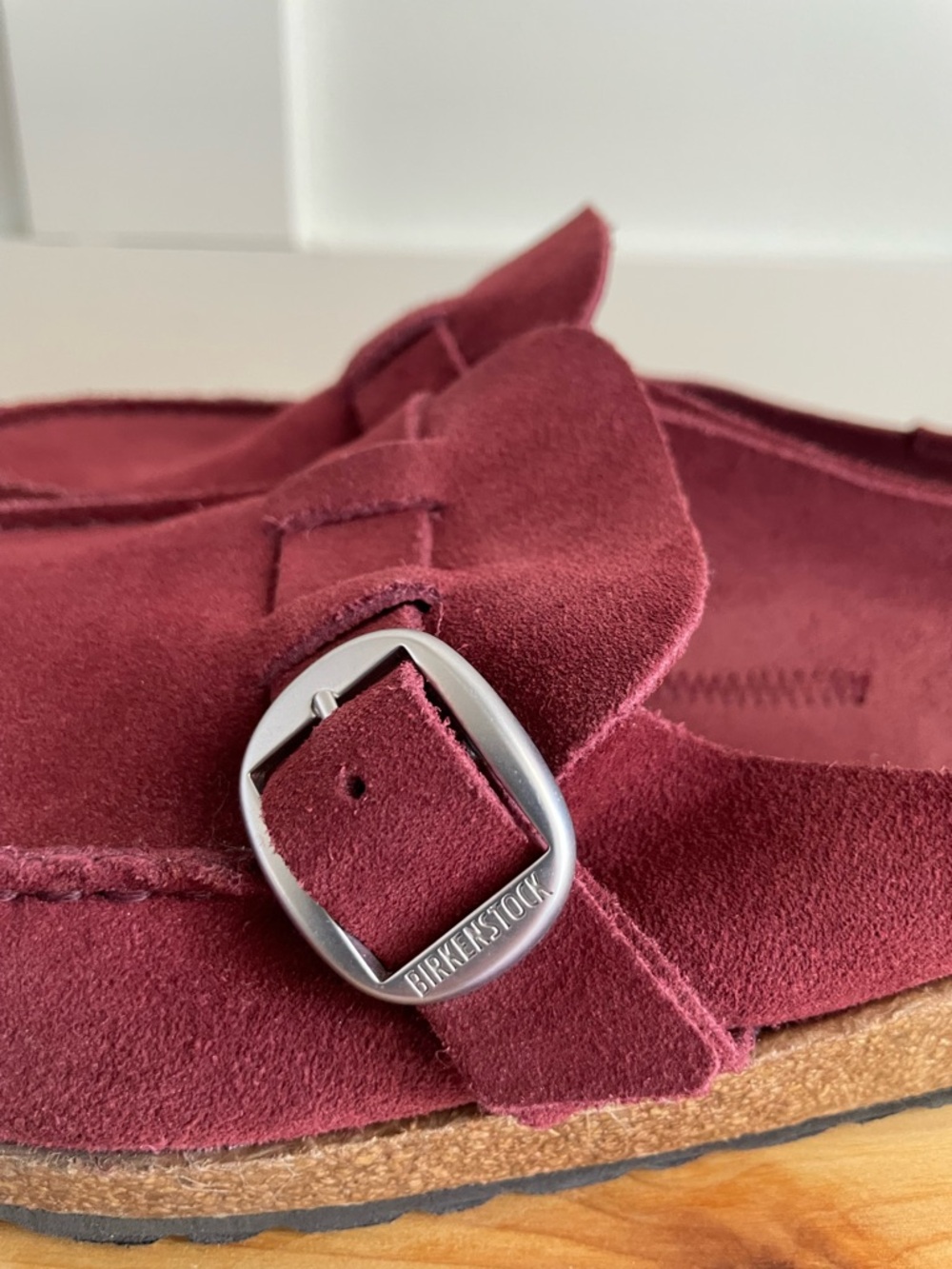 Birkenstock Burgundy Suede Slip-On Mule with Buckle - Picture 4 of 6